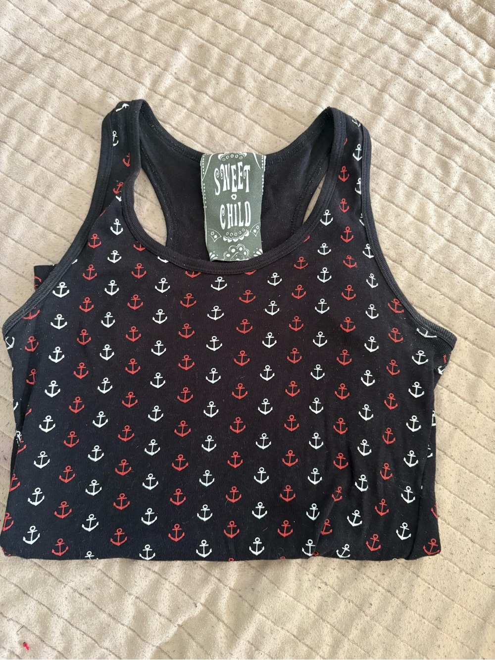 Sweet Child Black Anchor Print Racerback Tank Top